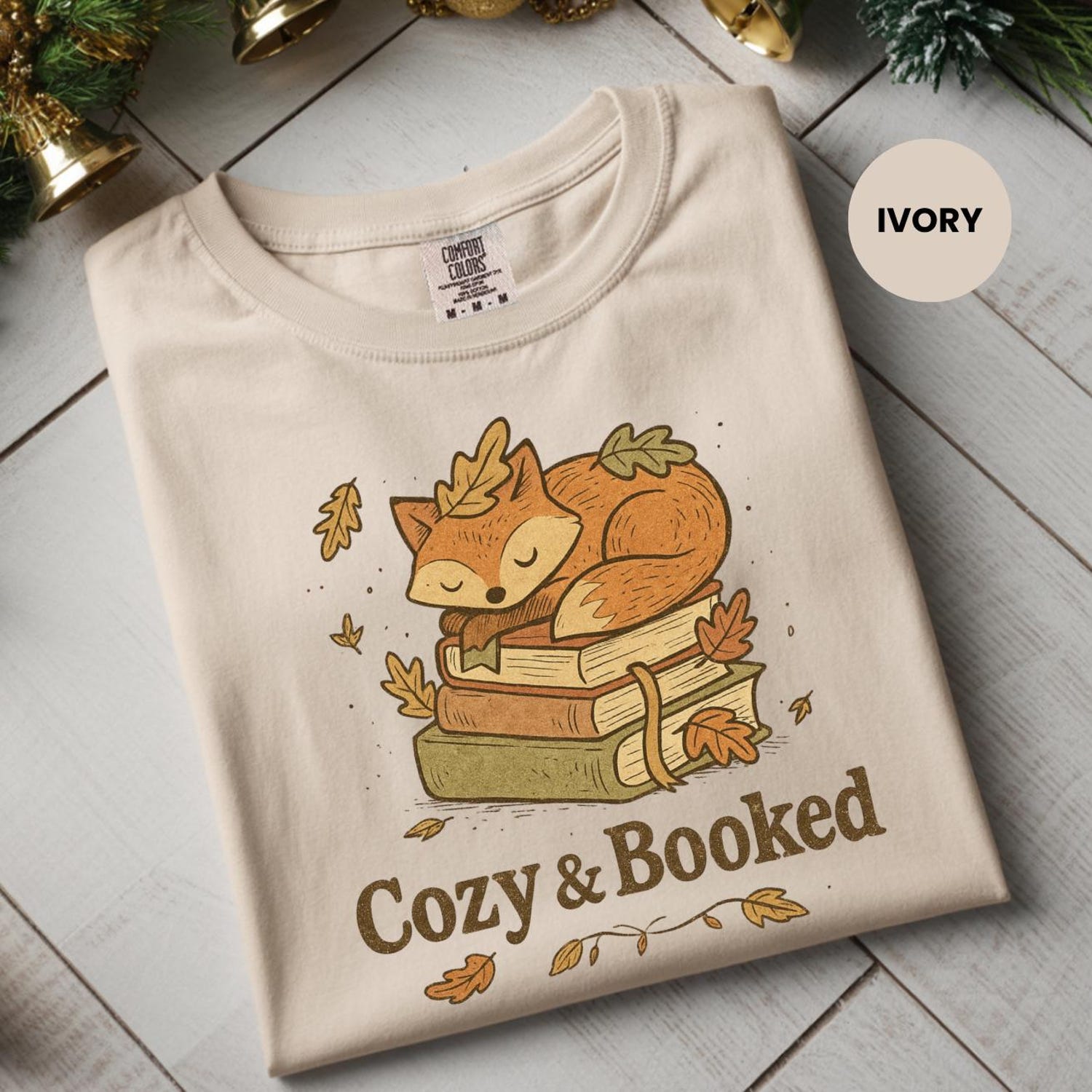 Comfort ColorsÂ® Cozy and Booked Shirt, Cute Fall Reading Tee, Book Lover Gift, Autumn Fox Design, Cozy Reader Aesthetic Top