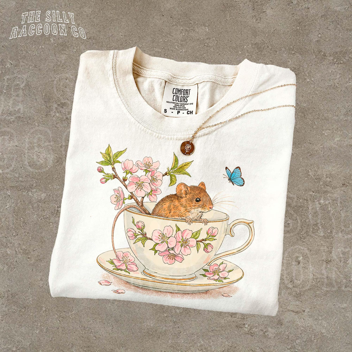 Cottagecore Mouse Shirt Vintage Sakura Teacup Tee Fairycore Clothing Whimsical Animal Top Kawaii Aesthetic T-shirt for Women