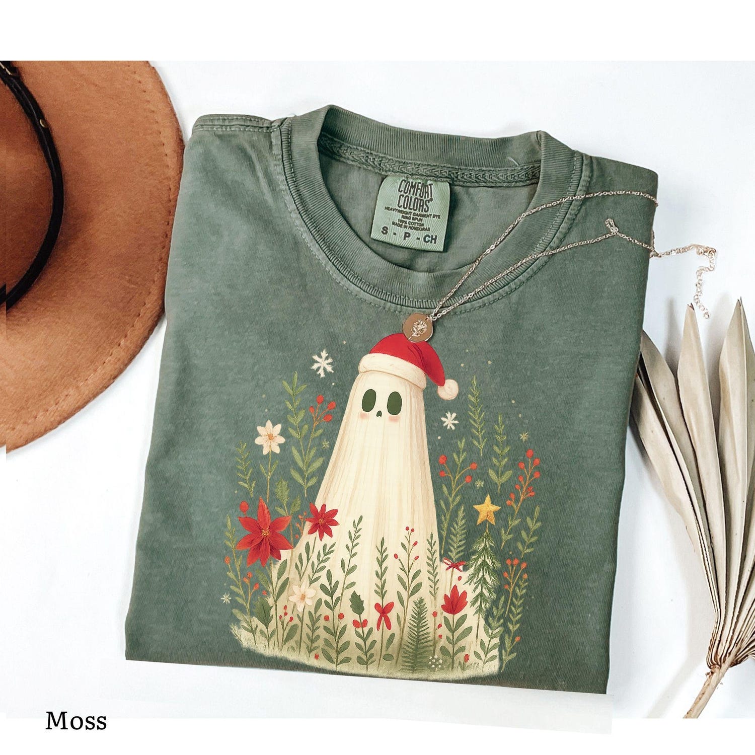 Comfort ColorsÂ® Cute Ghost in Wildflowers Shirt Spooky Fall Aesthetic Christmas Floral Tee Retro October Graphic T-Shirt Cozy Ghostcore Gift