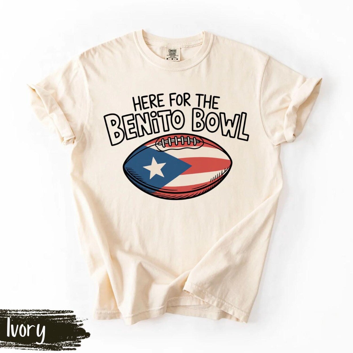 Comfort ColorsÂ® Here for the Benito Bowl Shirt, Funny Football Game Day Tee, Puerto Rico Flag Graphic Tee