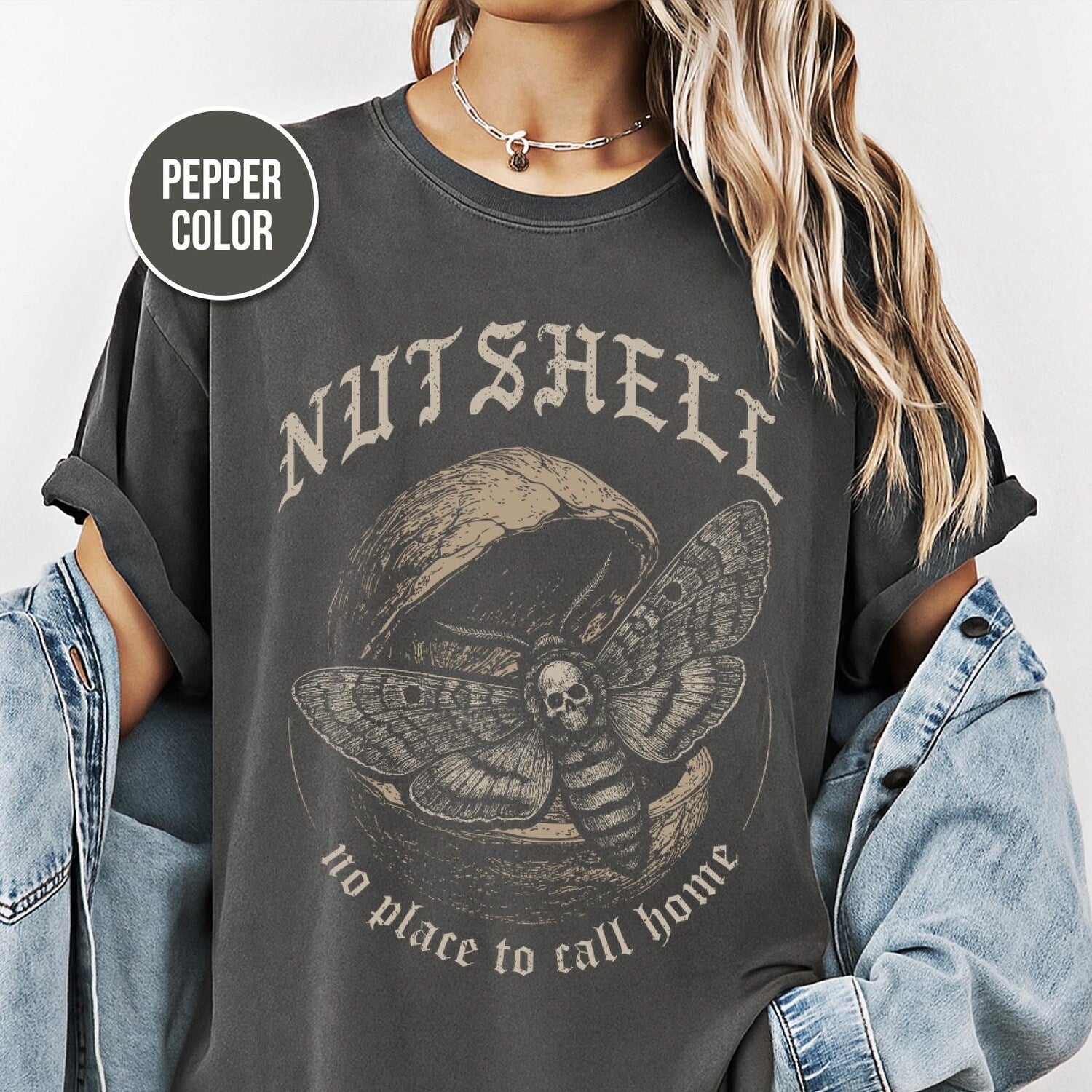 Moth Shirt, Nutshell, Dark Goth, Gothic Shirt, Unisex Comfort Colors Tee, Rock Clothing, Gift, Vintage Graphic Tee, 90s Rock