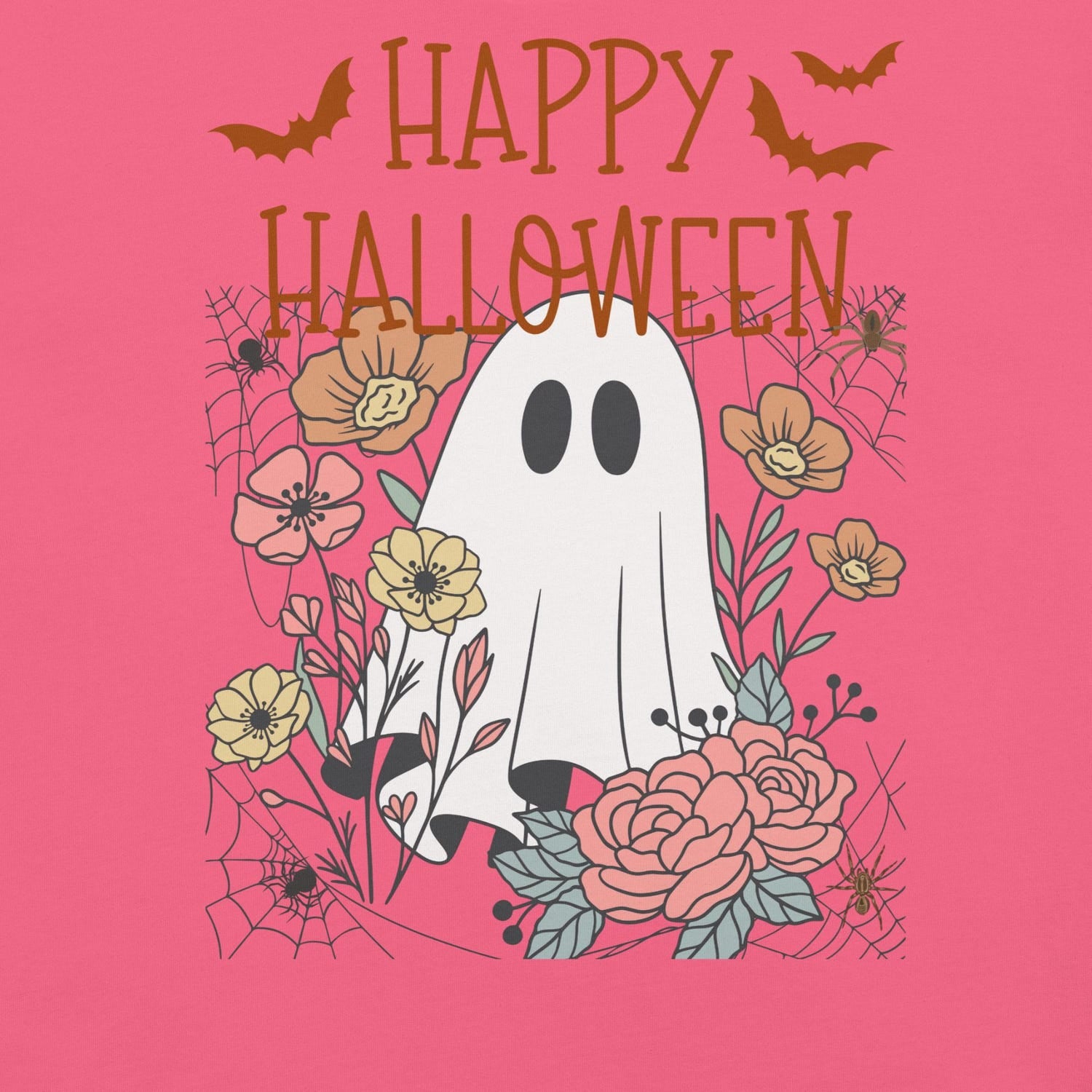 Cute Floral Ghost Halloween Design | Spooky Aesthetic Happy Halloween Art T-shirt