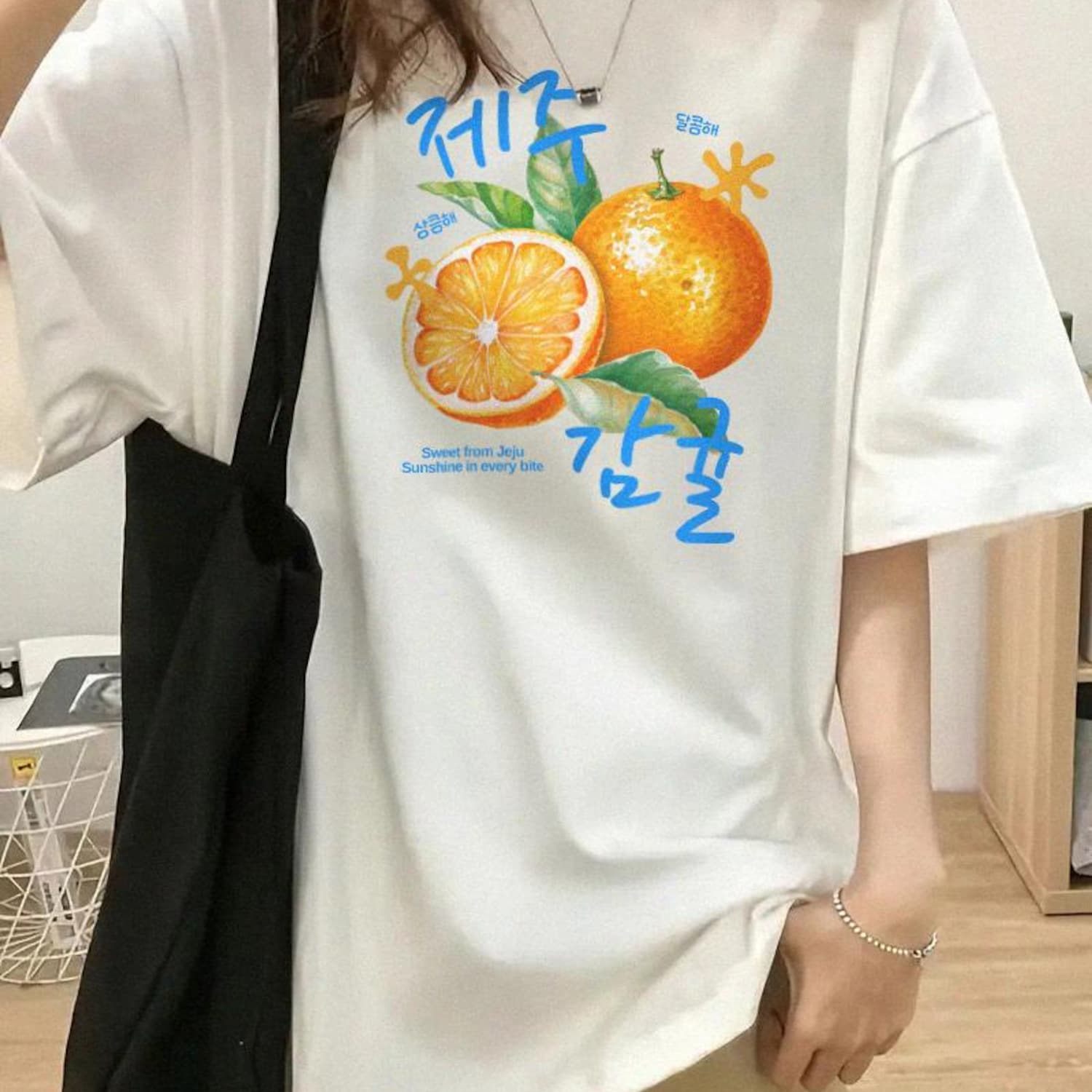 Jeju Tangerine Shirt | Sweet From Jeju Sunshine in Every Bite | Korean Aesthetic Graphic Tee | Cute K-Fruit Shirt