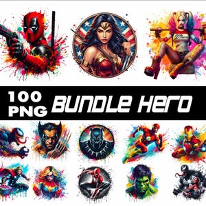 100 PNG Bundle Superhero  Png Superher Splash and Watercolor Png Transparent PNG file for Sublimation