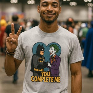 Batman and Joker T-Shirt - You Complete Me Tee, Unisex Graphic Tee, Comic Apparel, Superhero Gift, Casual Wear, Gamer Shirt