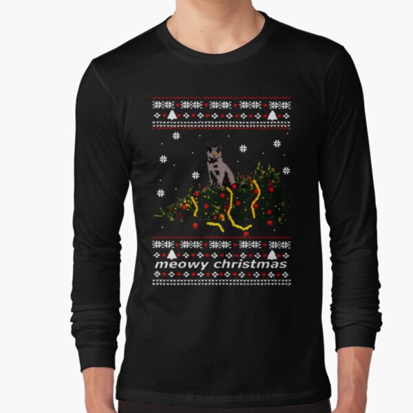 "ugly sweater - christmas tree knocked down by a cat" Long Sleeve T-Shirt for Sale by FandomizedRose