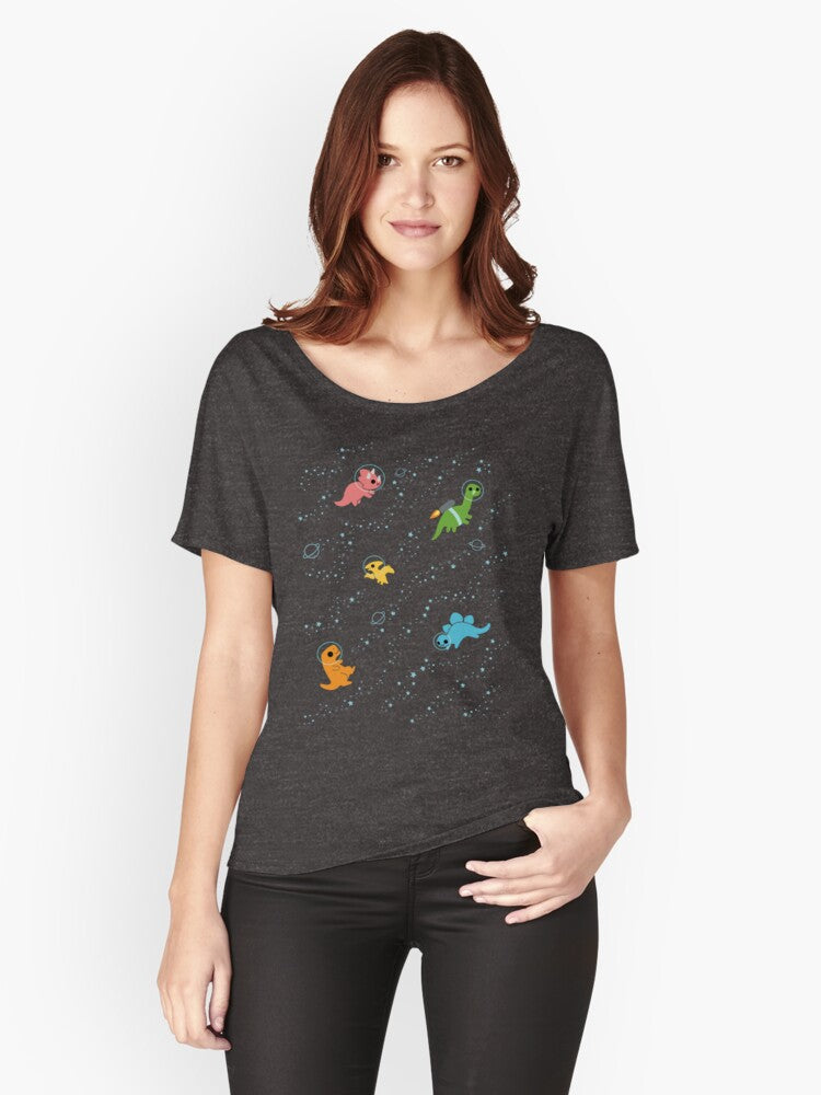 Dinosaurs In Space Pattern Relaxed Fit T-Shirt