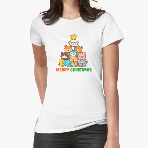 "Merry Christmas | Christmas Tree" Fitted T-Shirt for Sale by GroovyLemons