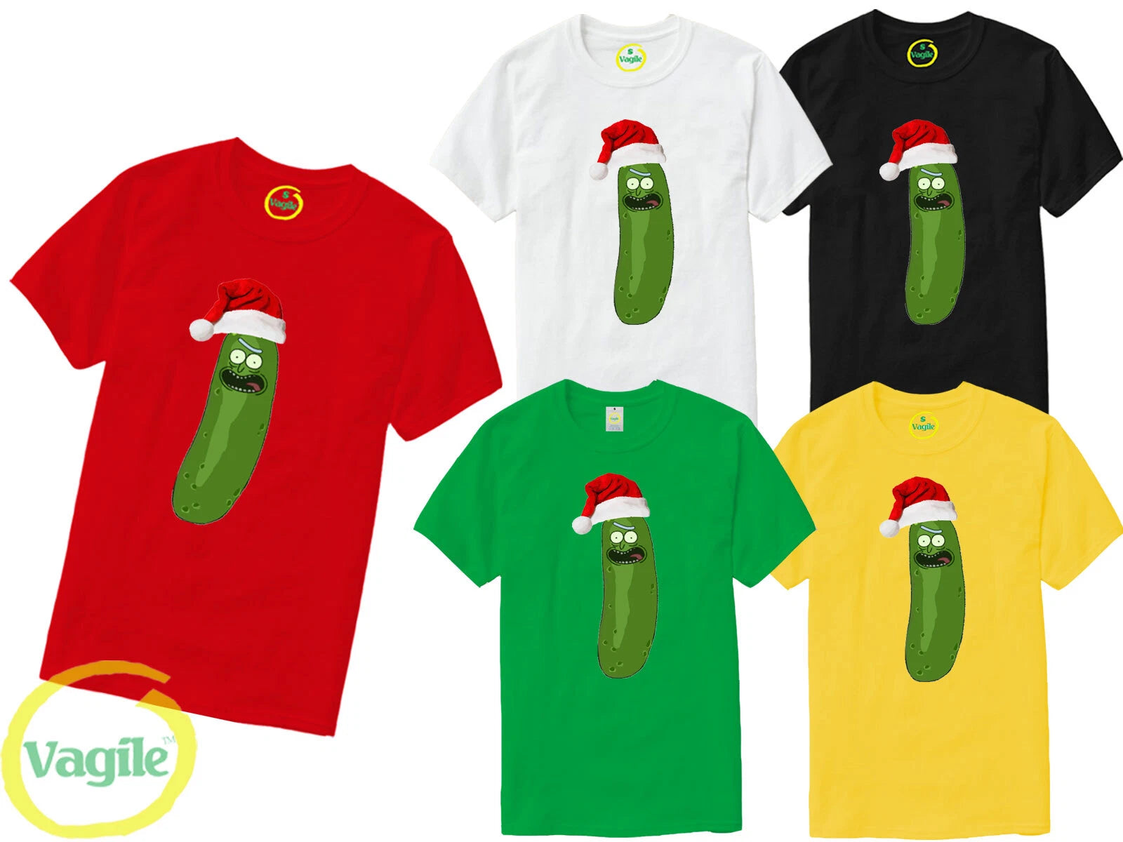 Christmas Pickle Santa T-shirt, Rick Festive Kids Men's Women's Tee Top Unisex