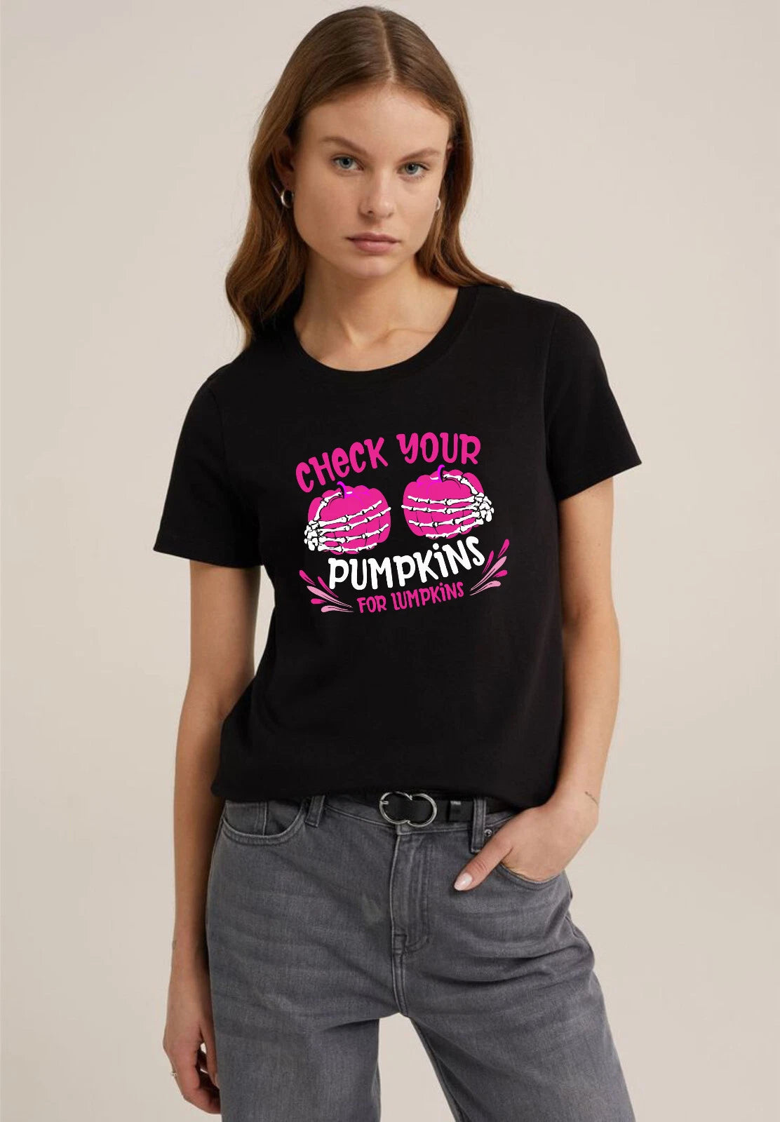 Check Your Pumpkins For Lumpkins T-shirt, Breast Cancer Awareness Tee Top