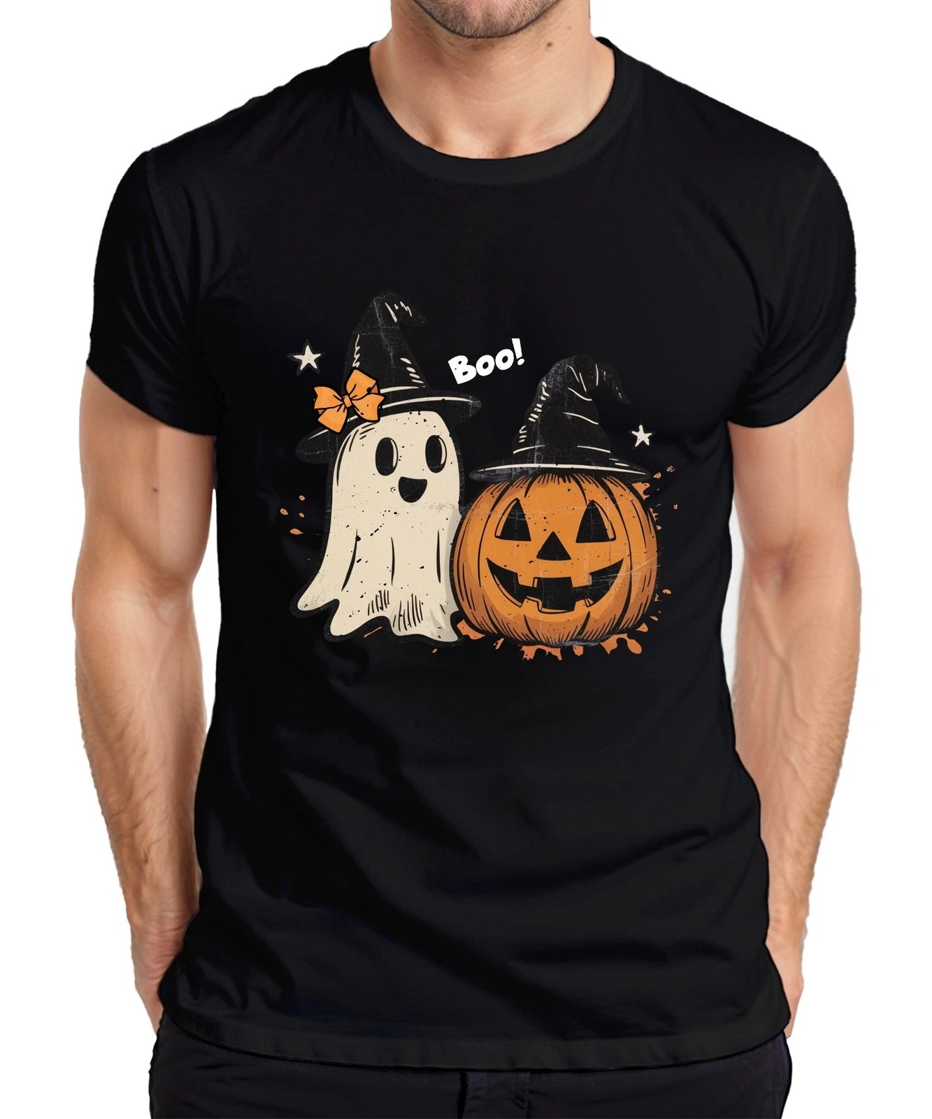Boo Halloween Kürbis Geist Niedlich Hexenhut Retro Vintage Süß Herren T-shirt