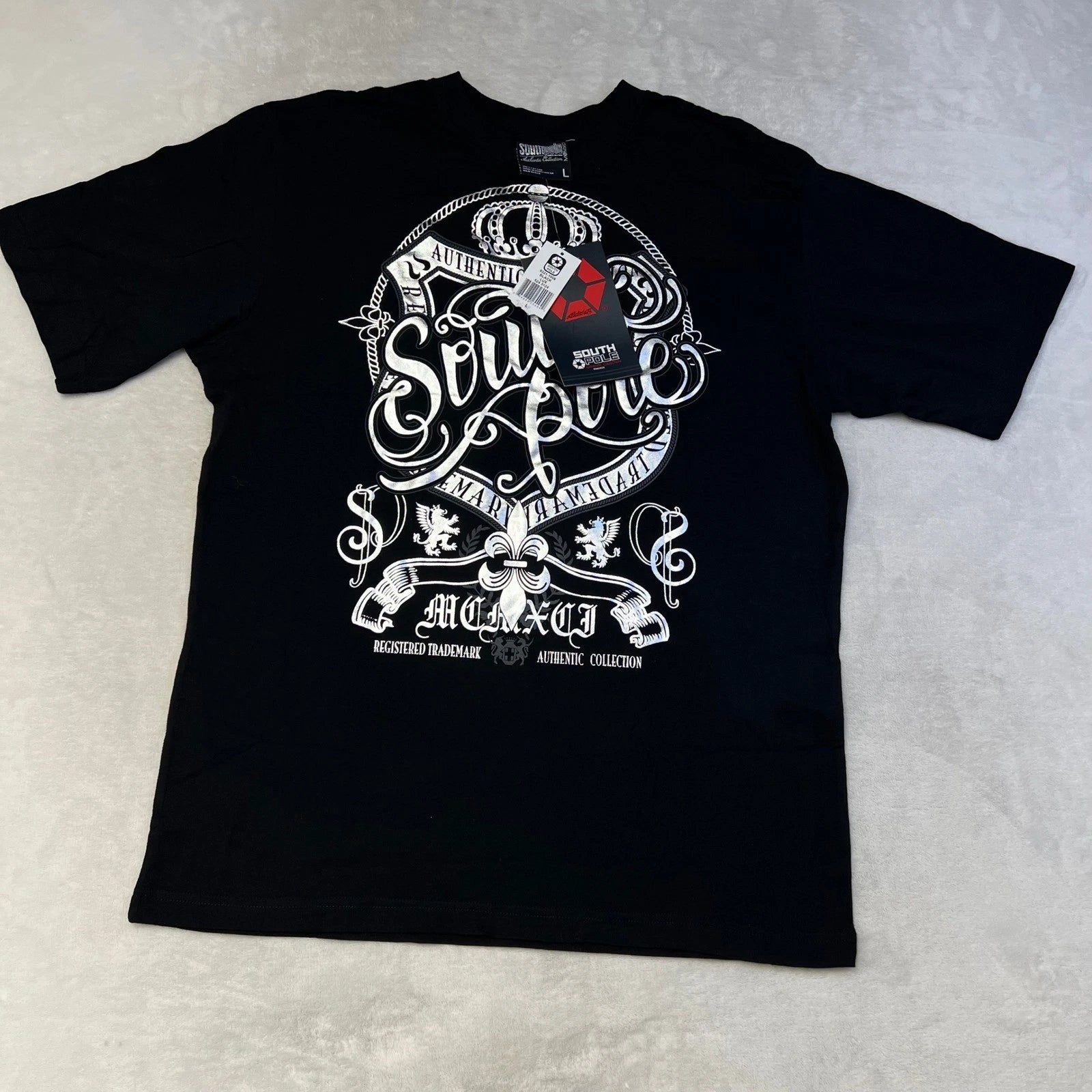 South Pole Authentic Collection Black Graphic T Shirt Mcmxci Registered Y2k