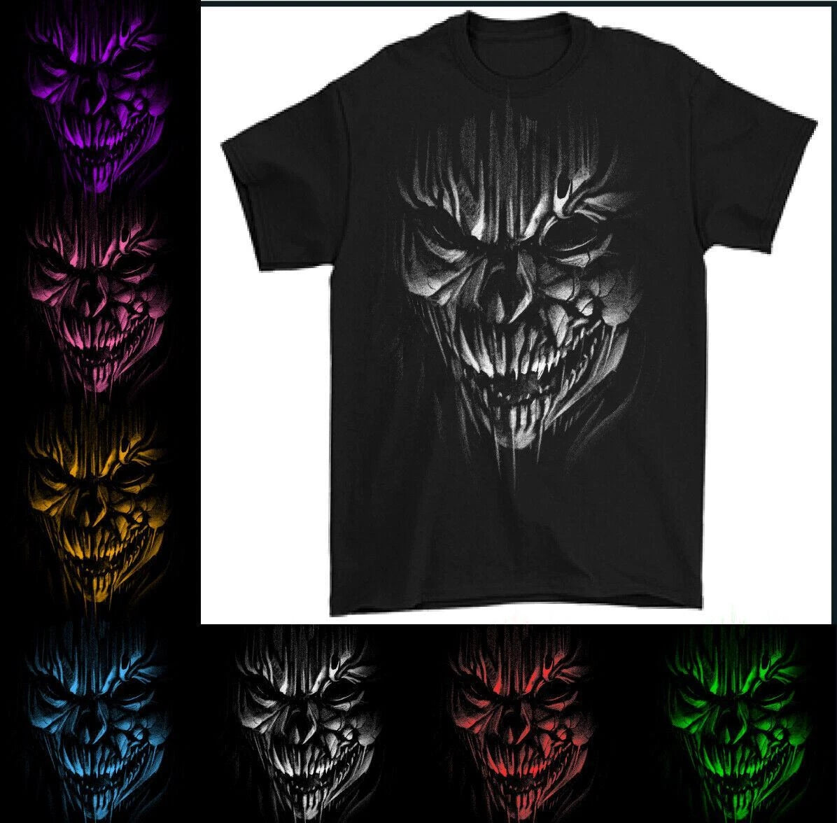 Demon Skull T-shirt Devil Grim Reaper Clown Halloween Scary Gothic Satan Mens