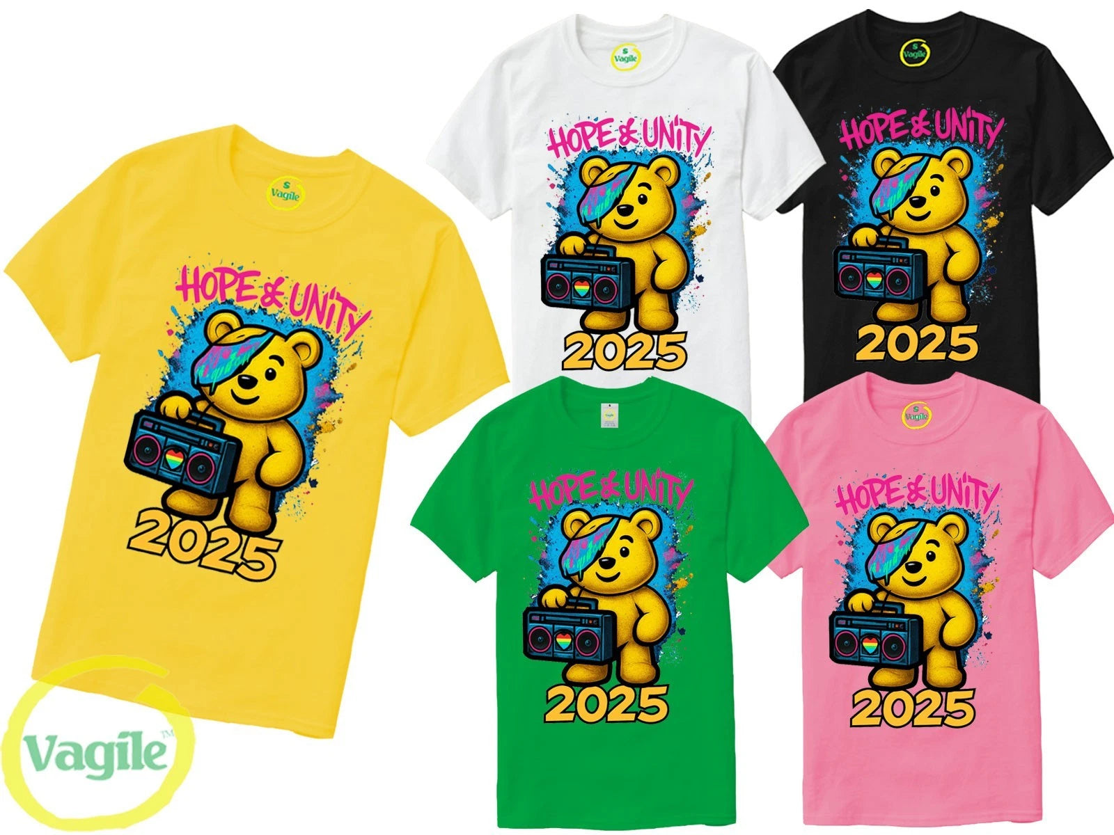 2025 Boys Girls Spotty Pudsey Bear Hope T-shirt Charity Children In Need Top