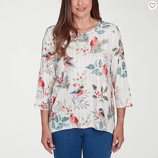 Alfred Dunner 1x Plus "classics" Christmas Cardinals Holly Shirt Top Nwt