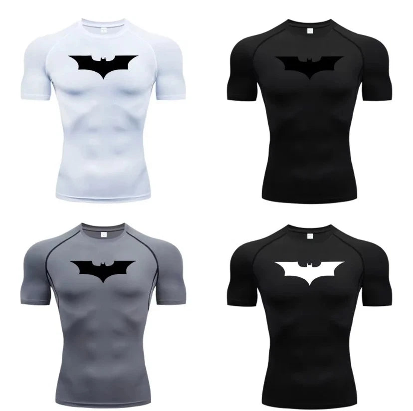 Bat Gym Compression T Shirt - Superhero Man Workout Bat Man Hero Activewear