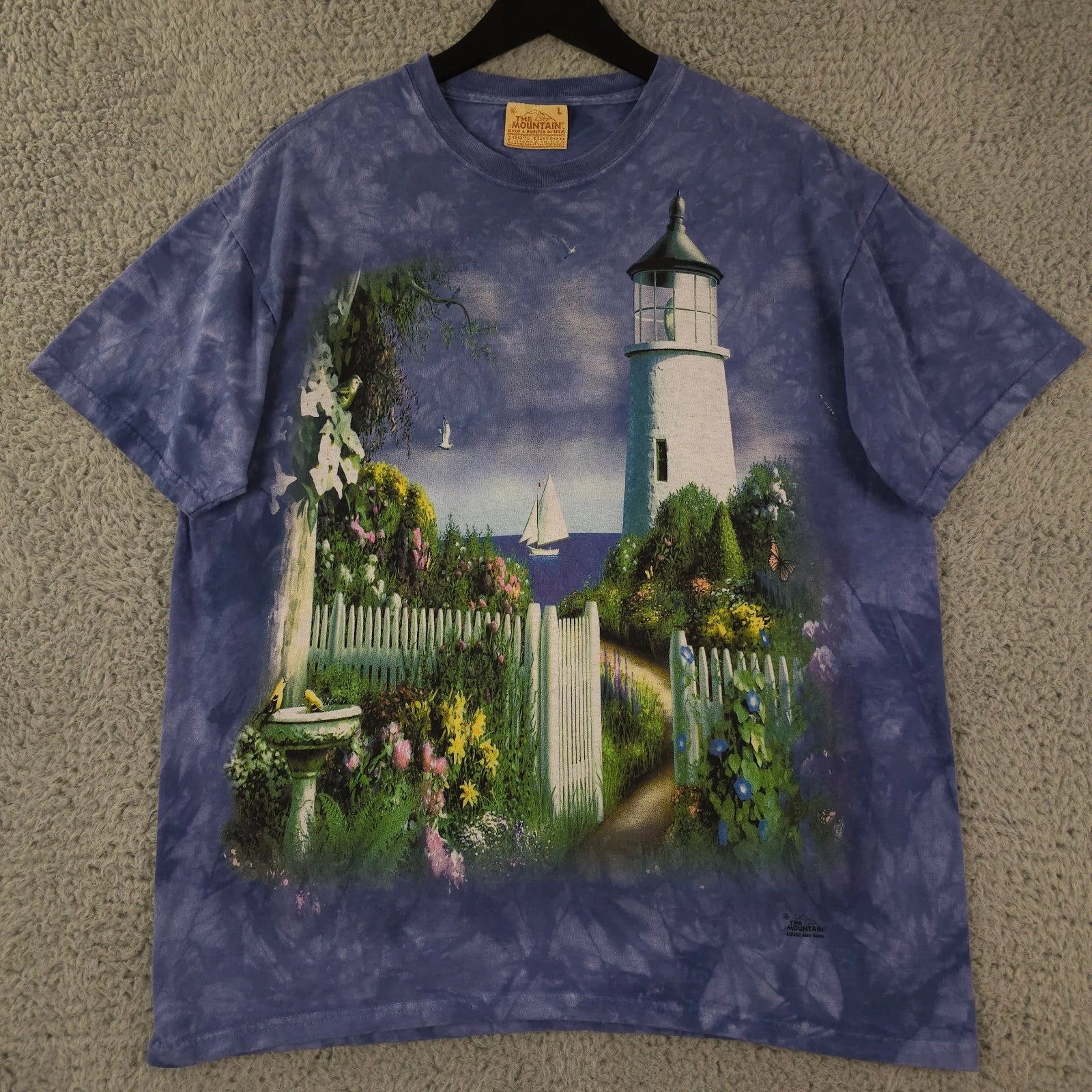 Vintage The Mountain Shirt Mens Large Blue Tie Dye Lighthouse Garden Y2k 2002