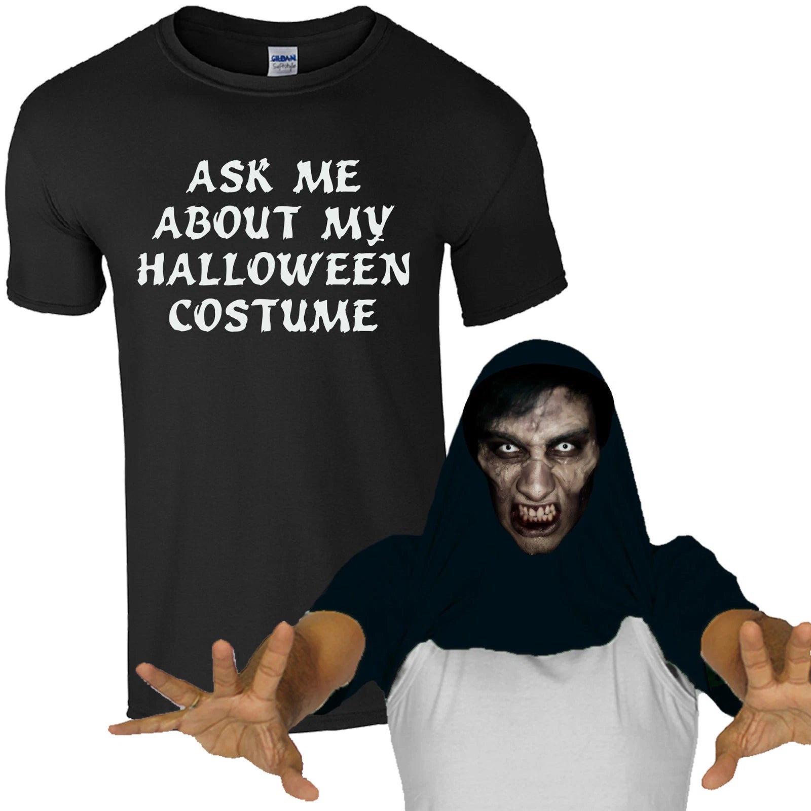 Ask Me About My Halloween Costume Scary Face T-shirt Funny Zombie Mens Flip Top