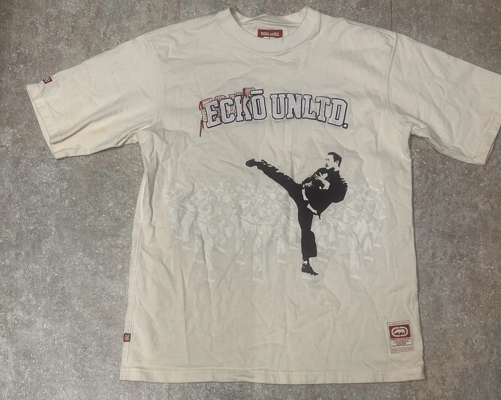 Ecko Unltd. Men's White Graphic Short Sleeve T-shirt, Size Large, Y2k Karate