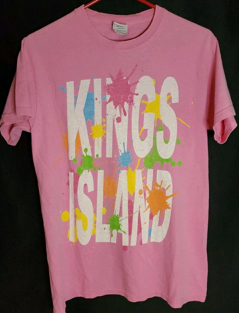 Y2k Kings Island Pink Shirt Sz S Small Cincinnati Amusement Park Paint Splatter