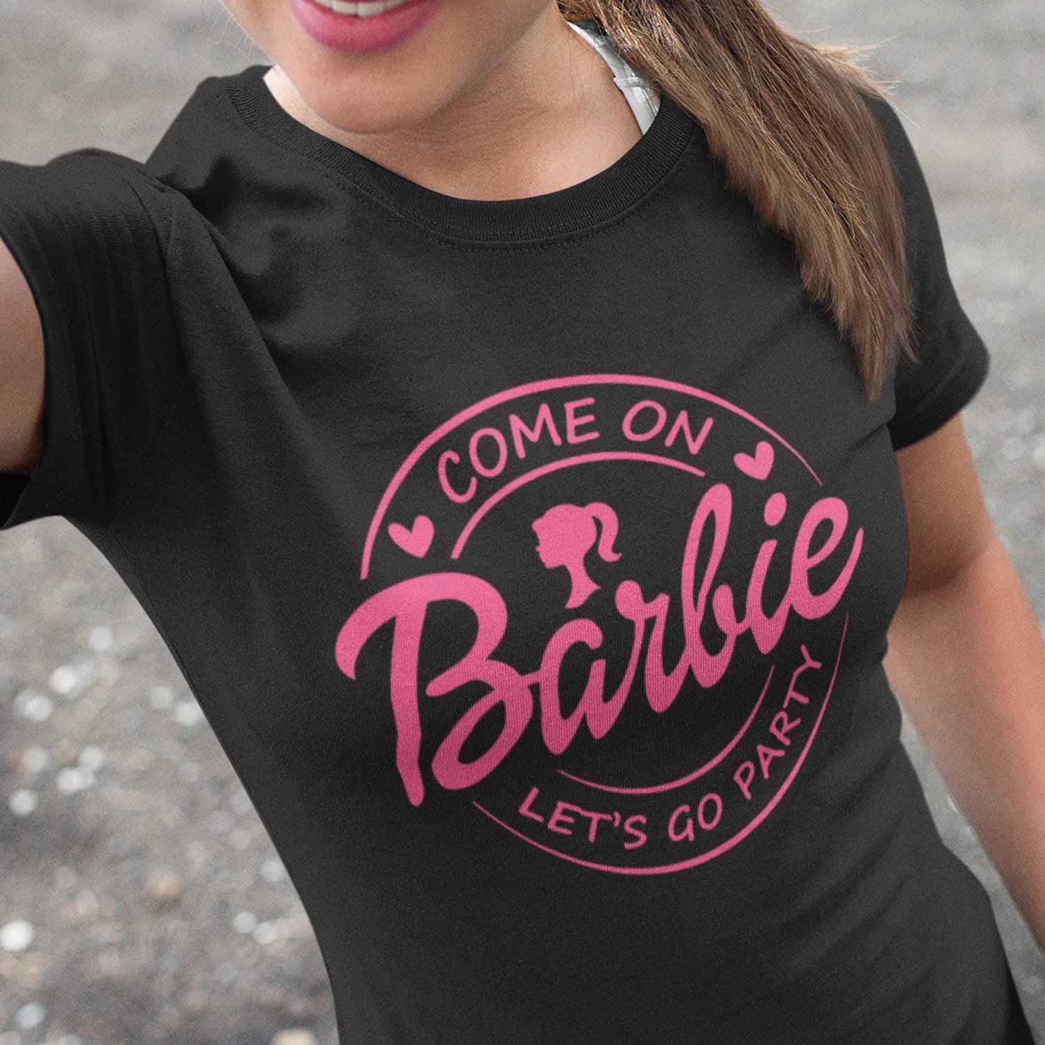 Come On Lets Go Party Hen Girls Night Out Pink Doll Womens T-shirts