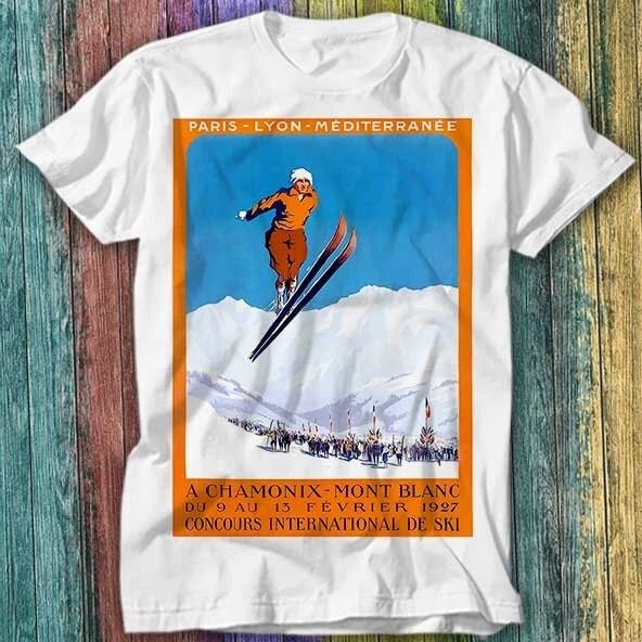 1927 Chamonix Mont Blanc France Ski Championship T Shirt Top Tee 530