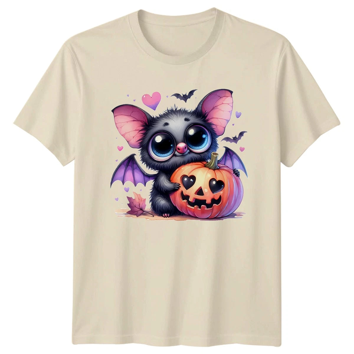 Cute Bat Halloween Pumpkin Mens T-shirt Womens Tee Graphic Top