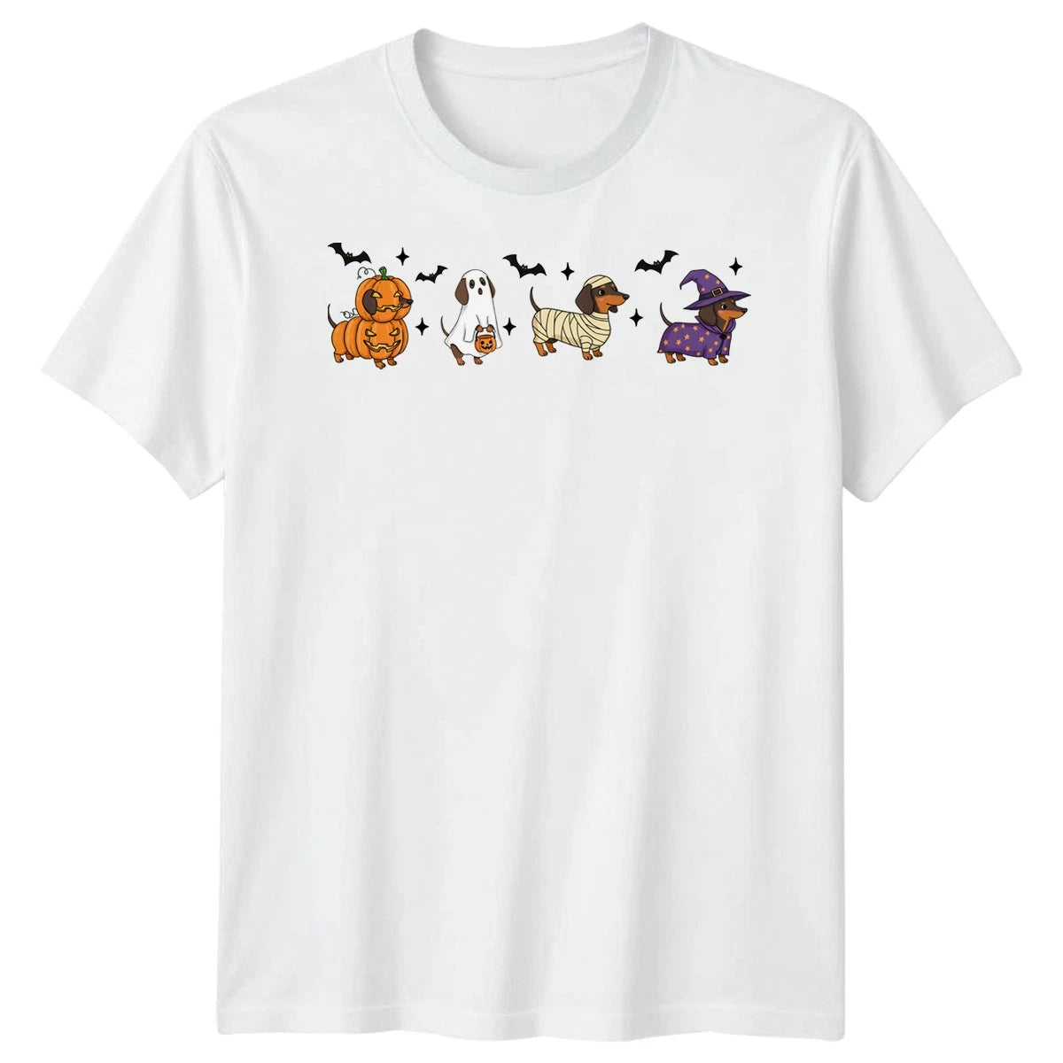 Dachshund Halloween T-shirt Witch Pumpkin Dog Ghost Spooky Tee For Adults &amp; Kids