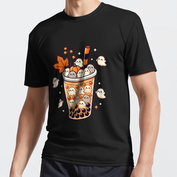 Autumn Boba Ghost Pumpkin Halloween Bubble Tea Chai Latte Active T-Shirt by Annika-Moon