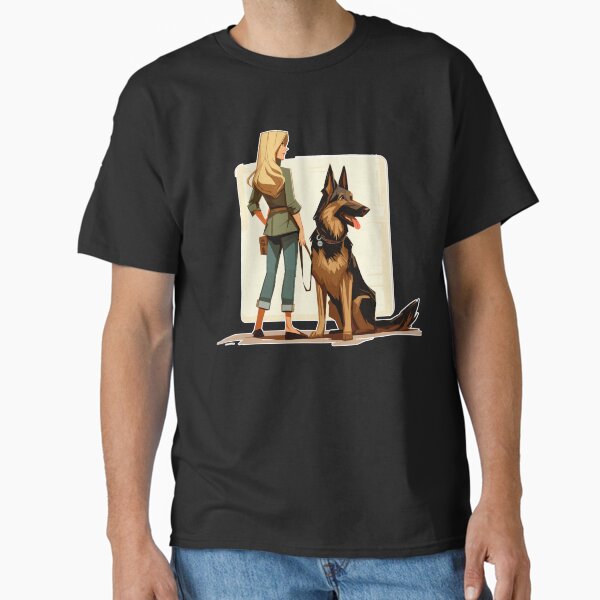 Cartoon woman with German Shepherd Classic T-Shirt for Sale by TomFrontierArt