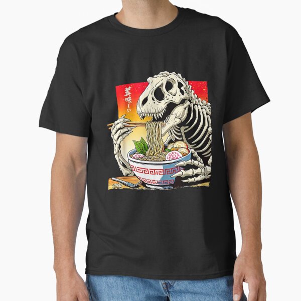 Halloween Skeleton Dinosaur Eating Ramen Japanese Monster Classic T-Shirt for Sale by kristallonn