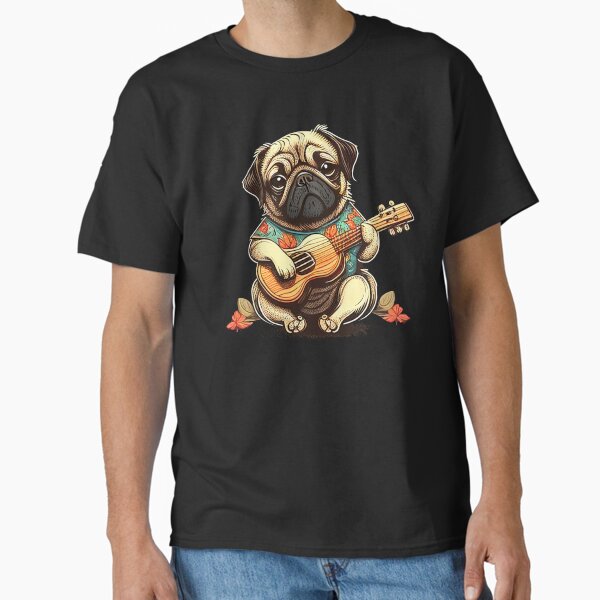 Cute Pug Dog Playing Ukulele Classic T-Shirt for Sale by JackCurtis1991