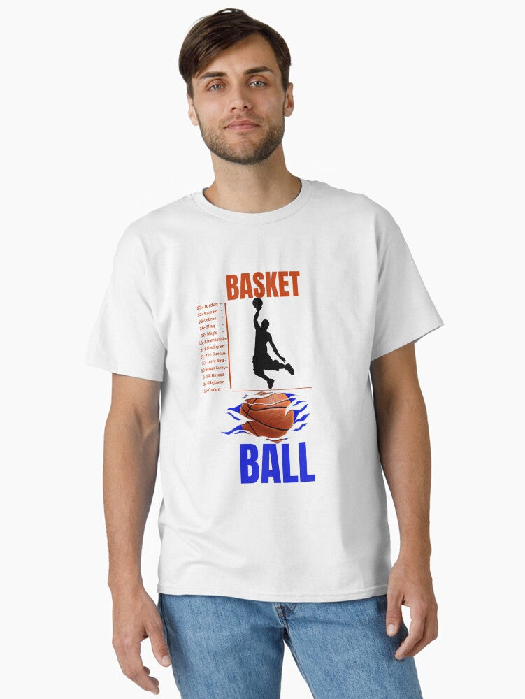 Basketball Legends List Fiery Ball Design With Iconic Player Numbers Classic T-shirt | Premium Basketball Jersey | Fan Edition Apparel