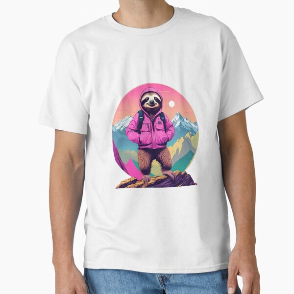 Serene Lazy Sloth Hiking on the Mountains at Sunset - Vaporwave Adventure 20 Classic T-Shirt for Sale by Croderes