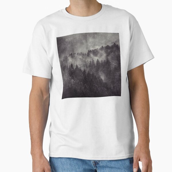 Excuse Me, I'm Lost // The Dark Wave Side Of A Misty Nostalgia Wilderness Forest With Cascadia Trees Covered In Fog Classic T-Shirt for Sale by tekay