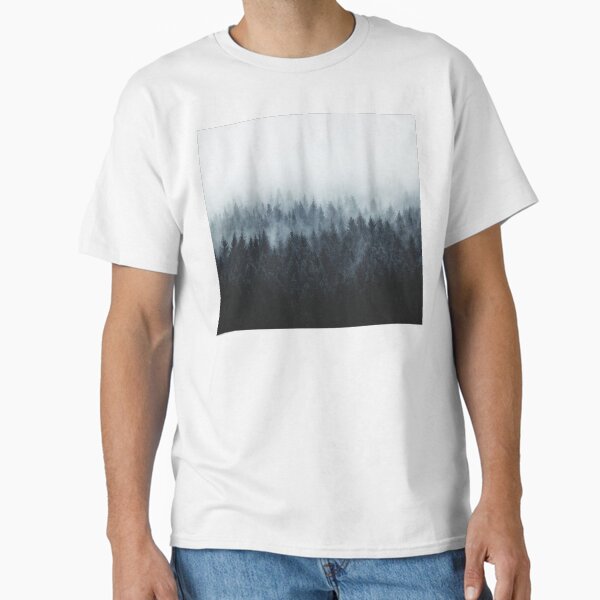 High And Low // Dark Romantasy Moody Wilderness Dream Forest With Cascadia Trees Covered In Fog Classic T-Shirt for Sale by tekay