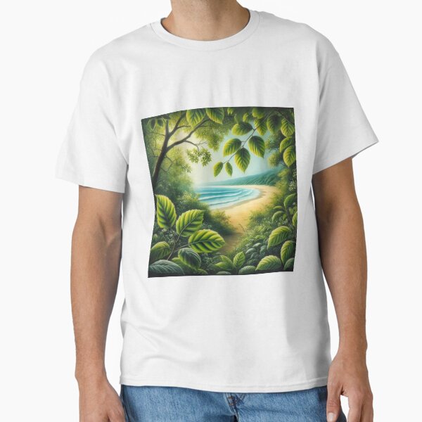 Forest Overlooking the Sea – Coastal Nature Landscape Art Classic T-Shirt for Sale by chanisharose