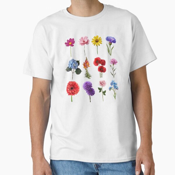 Colorful Botanical Flower Illustration Pattern – Vintage Cottagecore Floral Design Classic T-Shirt for Sale by WanderGearTs