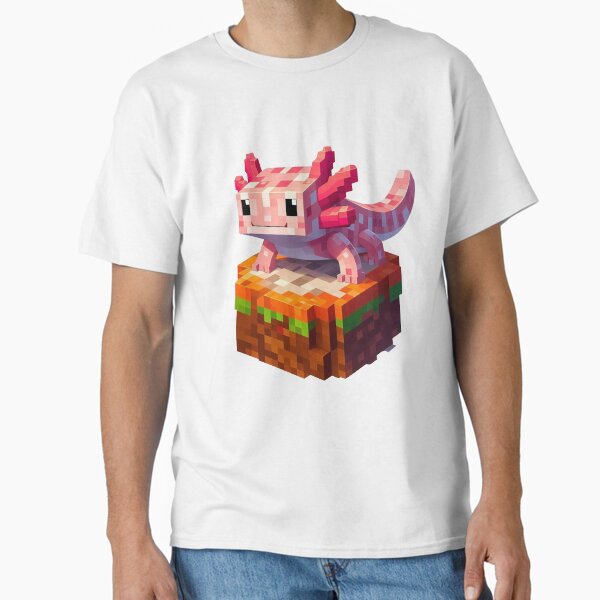 Cute Pink Minecraft Axolotl on Block Classic T-Shirt for Sale by LyssasMindArt