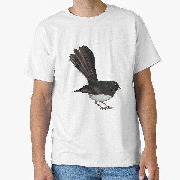 Australian Willie Wagtail illustration, Willy Wag Tail artwork, cute little bird, backyard bird art Classic T-Shirt for Sale by PlumpPlumStudio