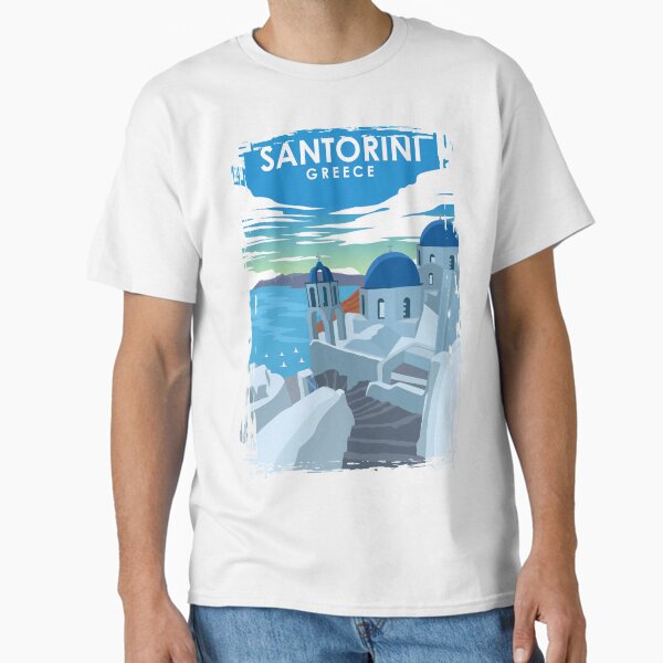 Santorini Greece Vintage Minimal Travel Poster Classic T-Shirt for Sale by jornvanhezik