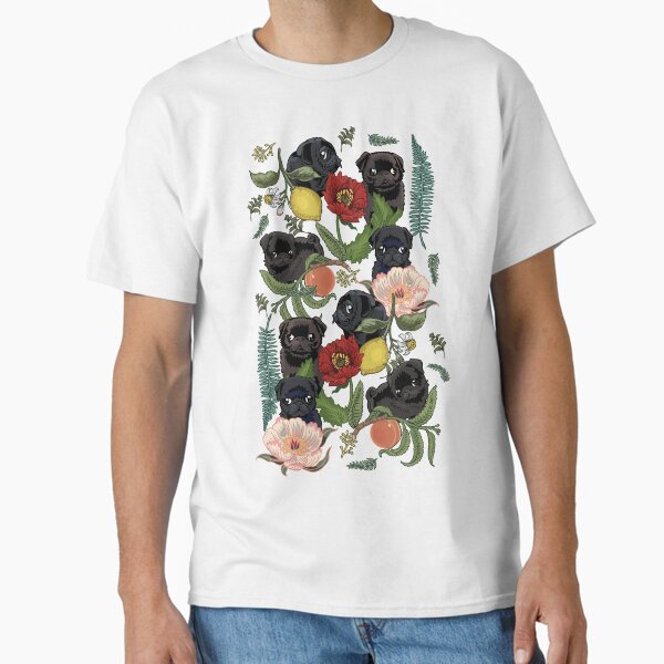 Botanical and Black Pugs Classic T-Shirt for Sale by Huebucket