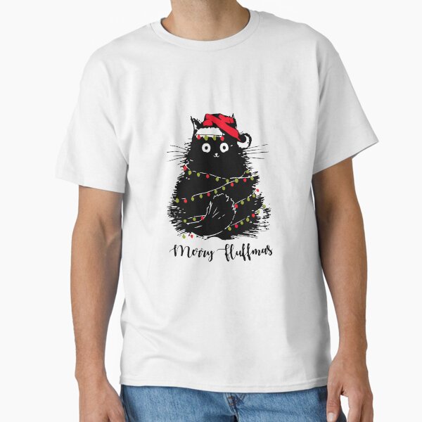 "Merry Fluffmas Black Cat" Classic T-Shirt for Sale by Landesign