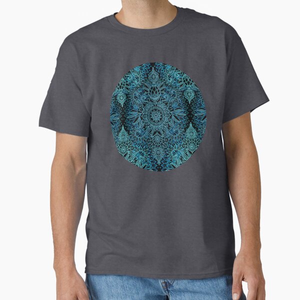 Black, Teal & Aqua Protea Doodle Pattern Classic T-Shirt for Sale by micklyn