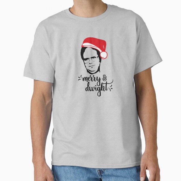 "merry & dwight The Office Christmas Dwight Schrute santa hat" Classic T-Shirt for Sale by starkle