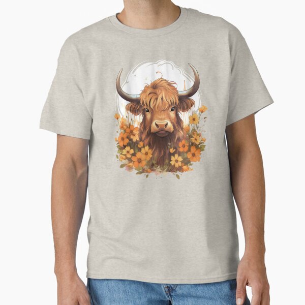 Cute Boho Floral Highland Cow with Orange Flowers Classic T-Shirt for Sale by Gsallicat