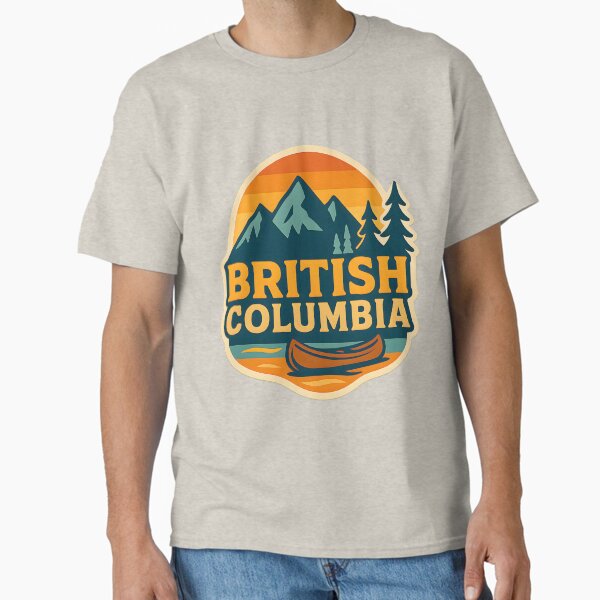 British Columbia Travel Design – Mountains, Forest, Canoe, and Sunset Illustration Classic T-Shirt for Sale by NeatSplash