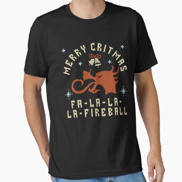 "Merry Critmas Ugly Christmas Sweater Fireball" Essential T-Shirt for Sale by sunburstrpg