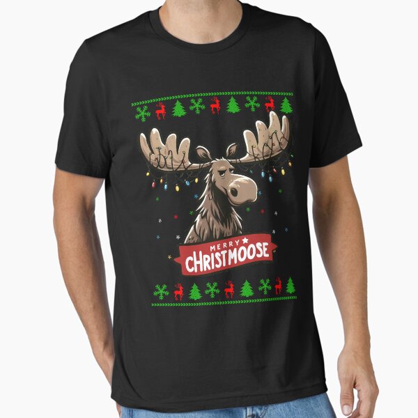 "Merry Christmoose Funny Christmas Moose Lights Santa Happy Christmoose" Essential T-Shirt for Sale by lkrimdex