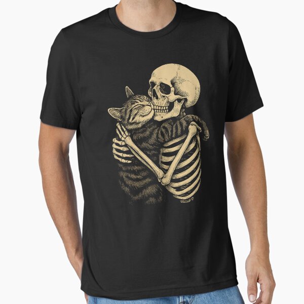 Skeleton Hugging Cat Halloween Cat Lover Cat Essential T-Shirt for Sale by sergi-tugas
